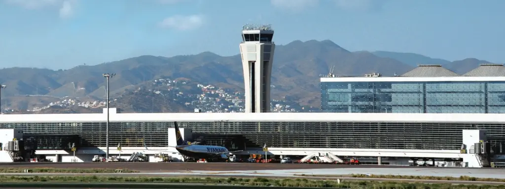 Málaga airport control tower and terminal